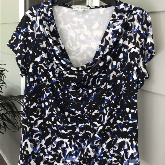 Larry Levine size Large Women top black,blue,white,gray dressy EUC - Picture 7 of 12